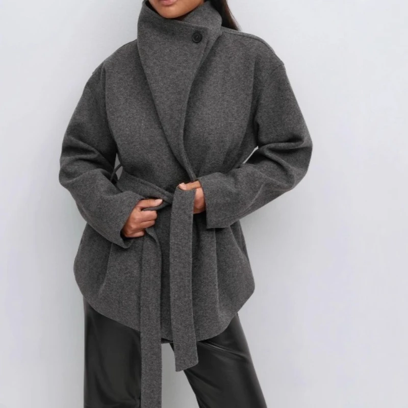 Elegant Mid-length Thickened Winter Outerwear European and American New Stand-up Collar Reversible Wool-blend Coat for Women