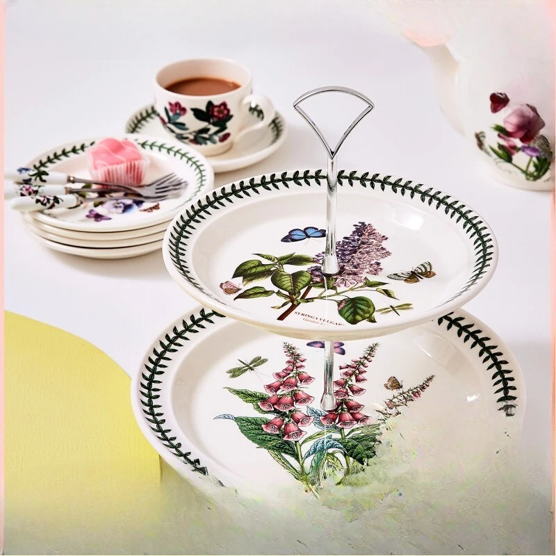 British double-layer dim sum plate, dinner plate, morning and afternoon tea tableware
