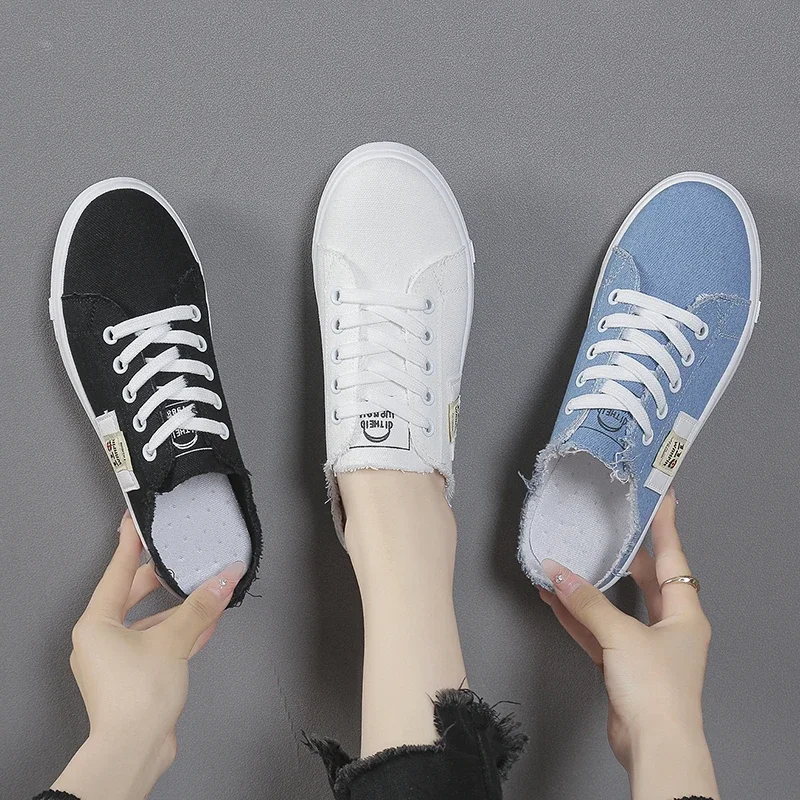 New 2024 Spring Summer WomenCanvas Shoes flat sneakers women casualshoes low upper lace up shoes