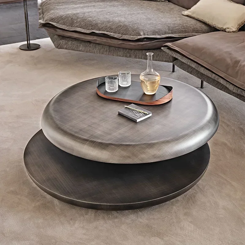 

Light luxury round coffee table simple modern small apartment living room household stainless steel table