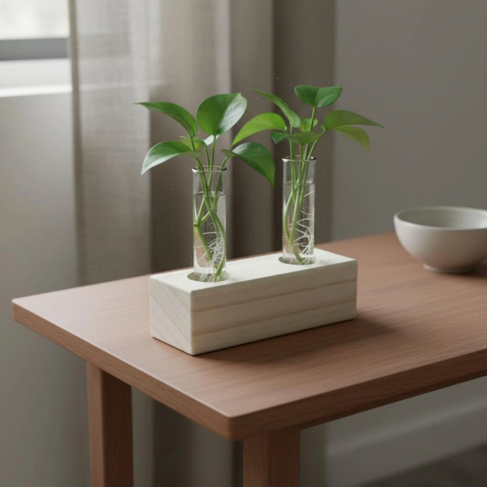 Test Tube Vase Natural Wood Test Tube Flower Vase Hydroponic Plant Holder Minimalist Design Wooden Propagation Station Slim