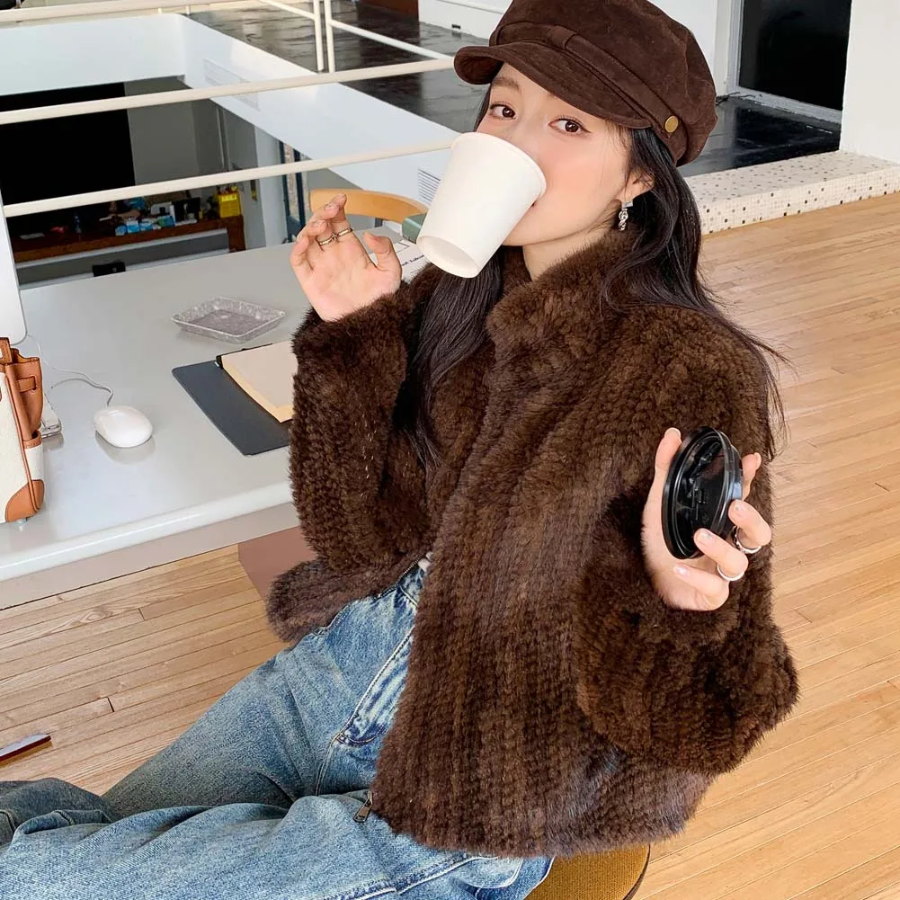 2025 신상 수입 벨벳 양면 꼬임 짧은 칼라 밍크 퍼 코트 여성용