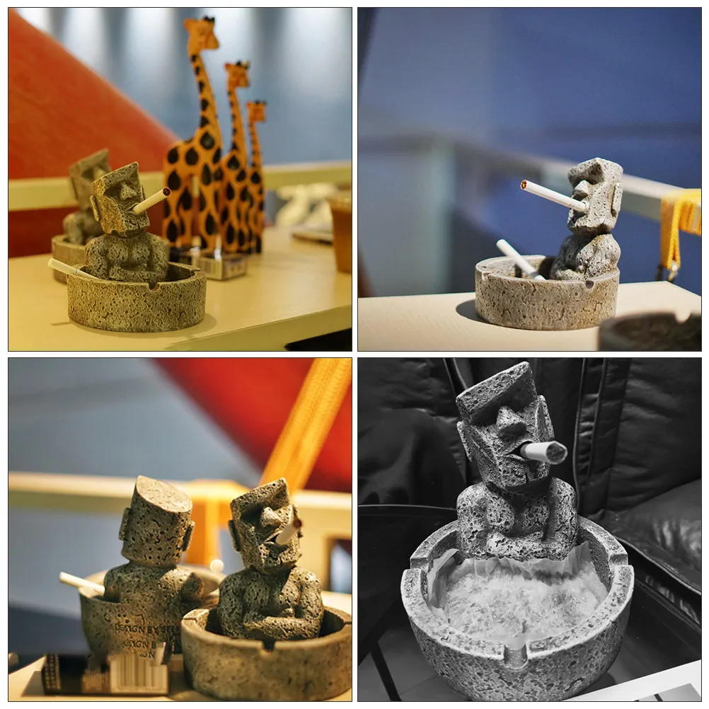 

Retro Ashtray Cigarette Butt Can Glasses Holder for Desk Creative Portrait Interesting Unique