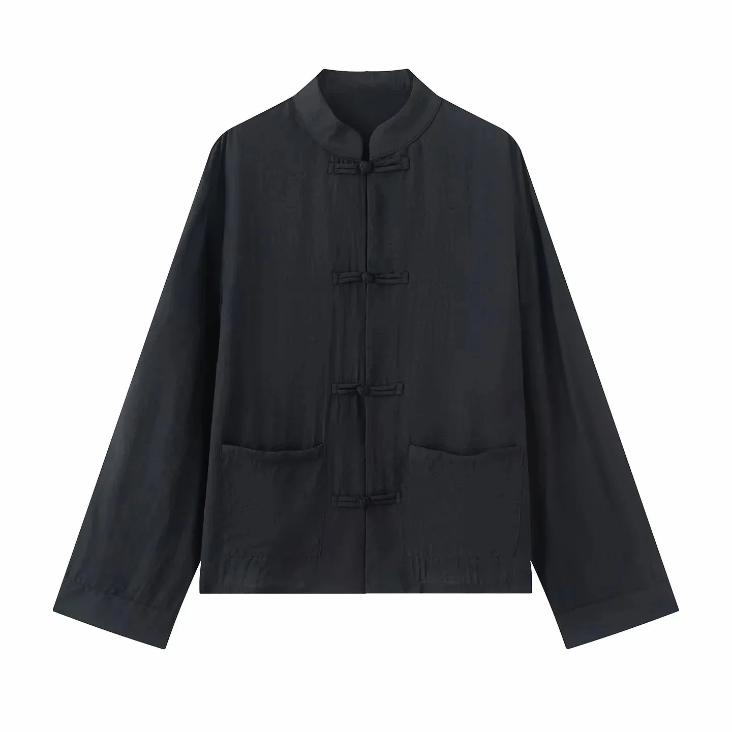 Damen Mode Satin-Knotenknopf-Hemd Vintage Damen Rundhals-Kragen Langarm-Bluse Elegantes Damenhemd – Detail 7