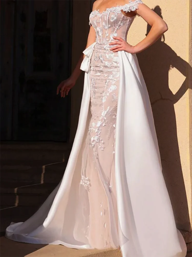 Элегантные аппликации с открытыми плечами, кружевные свадебные платья русалки для невесты, свадебные платья по индивидуальному заказу