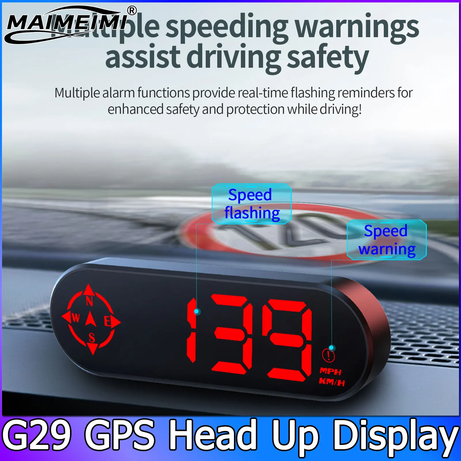 G29 Car Head up Display GPS HUD Digital Speedometer LED Compass Function Overspeed Alarm for Car Truck SUV RV Accessories view 2