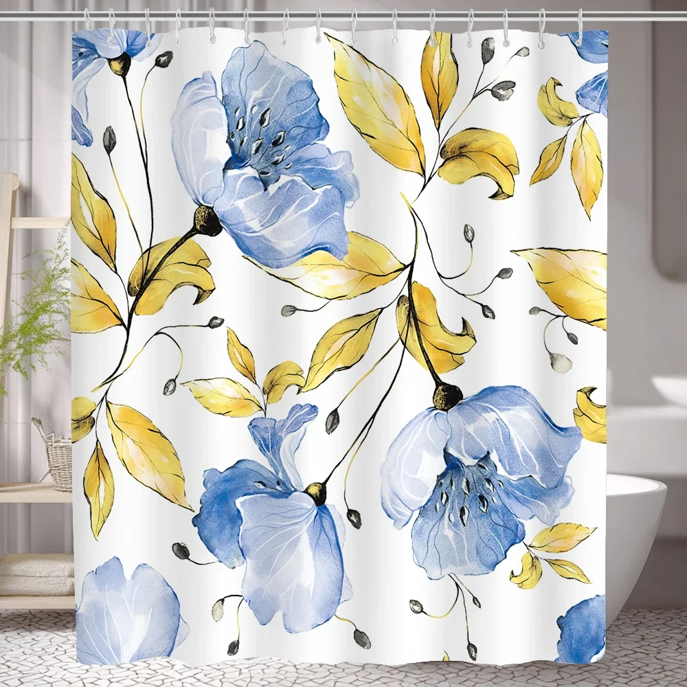 Floral Shower Curtain Colorful Flower Daisy Dandelion Poppy Flower Leaf Herb Plant Bathroom Decor Oil Painting Bathtub Curtain