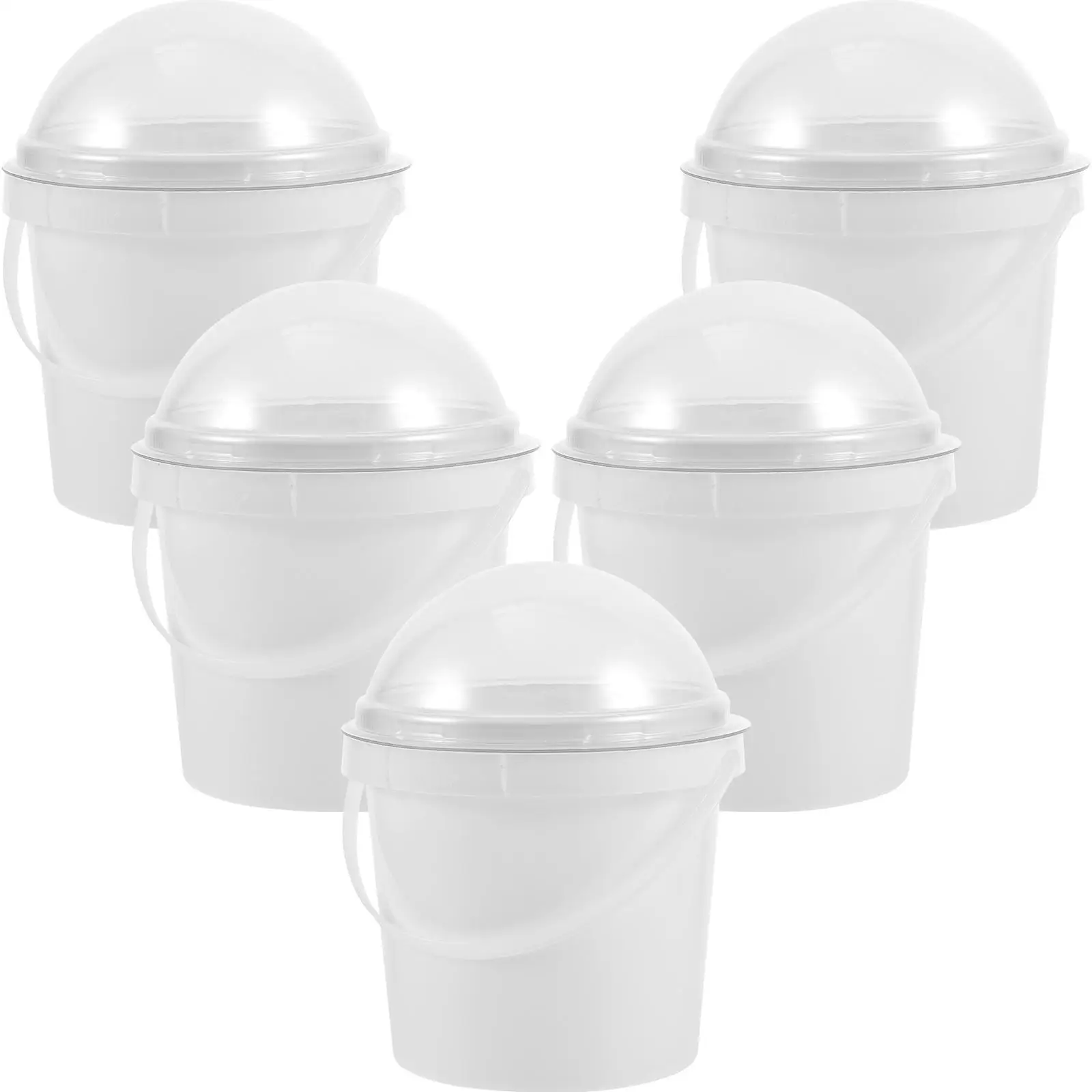 

5 Pcs Popcorn Bucket 500ml White Clear Small with Lid for Food Storage Juice Milk Tea Fruits Ice Cream Container Snack Packaging