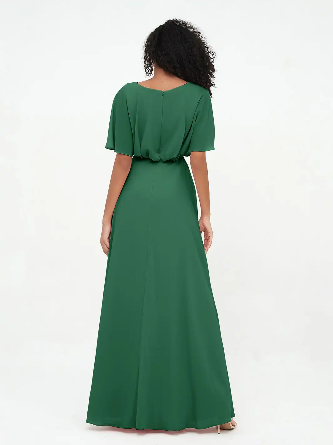 Classic A-Line O-Neck Chiffon Bridesmaid Dress Sashes Half Sleeve Wedding Cocktail Dresses Pleated Floor-Length Evening Gowns