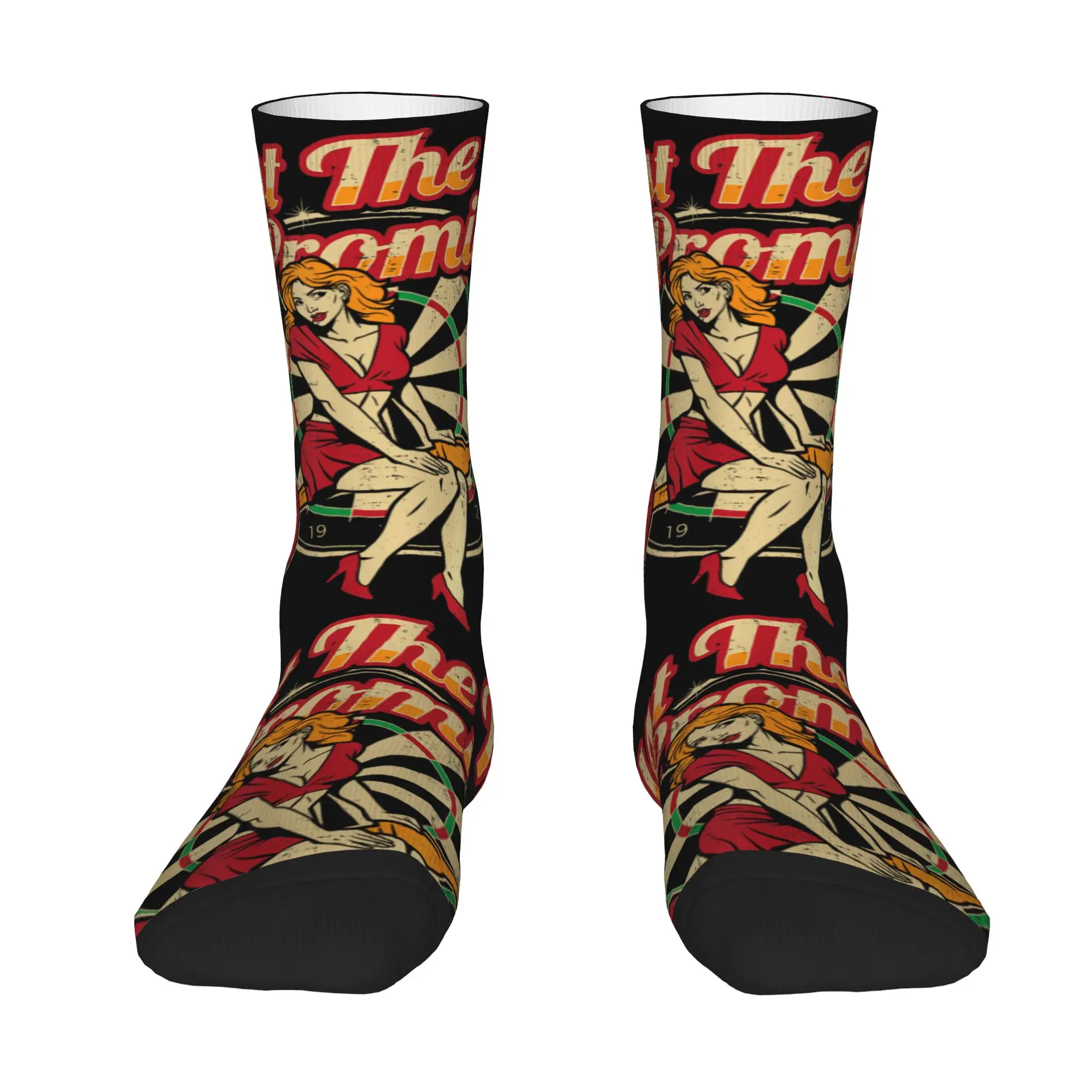 1 Pair Funny Crazy Sock for Men Just The Tip I Promise Darts Player Gifts Hip Hop Vintage Dart Pattern Printed Sock Novelty