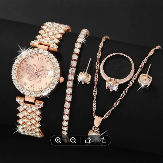 

6PCS Women Watch Luxury Elegant Alloy Watch Crystal Wristwatch For Ladies Gift Quartz Watch Alloy Rhinestone Bracelet Montre