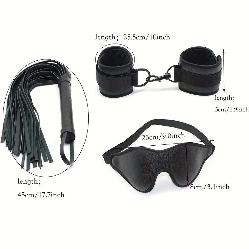 3pc set BDSM Bondage Cuff Restraint,Sex Toys For Women,PU Leather Handcuffs & Whip Restraints For Adult Games,Sex Bracelet