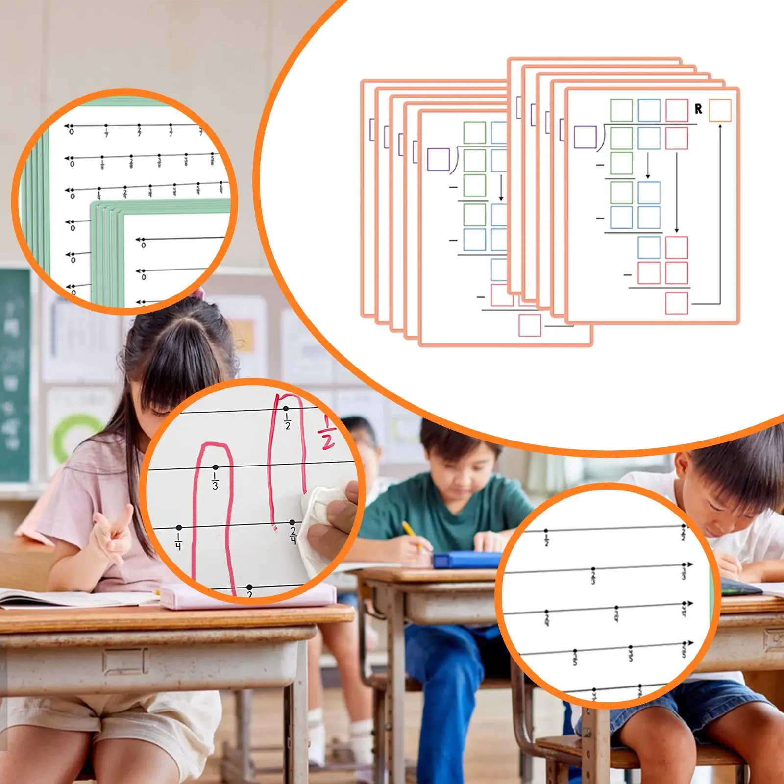 10 Pieces Fraction Manipulatives Flash Cards Erasable Math Manipulatives Games Fraction Number Line Bar for Homeschool Students
