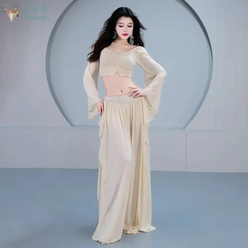 

Belly Dance Costume Set for Women long Sleeves Top+mesh AB Stones Long Skirt 2pcs Adult Oriental Belly Dancing Wear Clothing Set