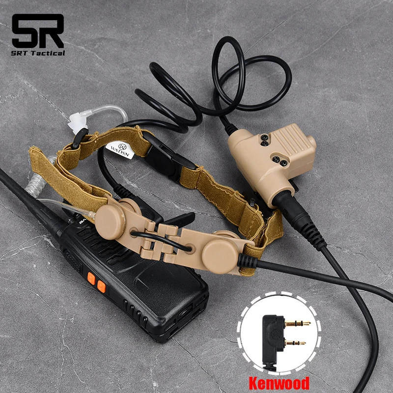 Tactical Headphone Walkie Talkie Throat HeadphoneS Kenwood Jack PPT Cable Connects To Light Equipment Military Accessories