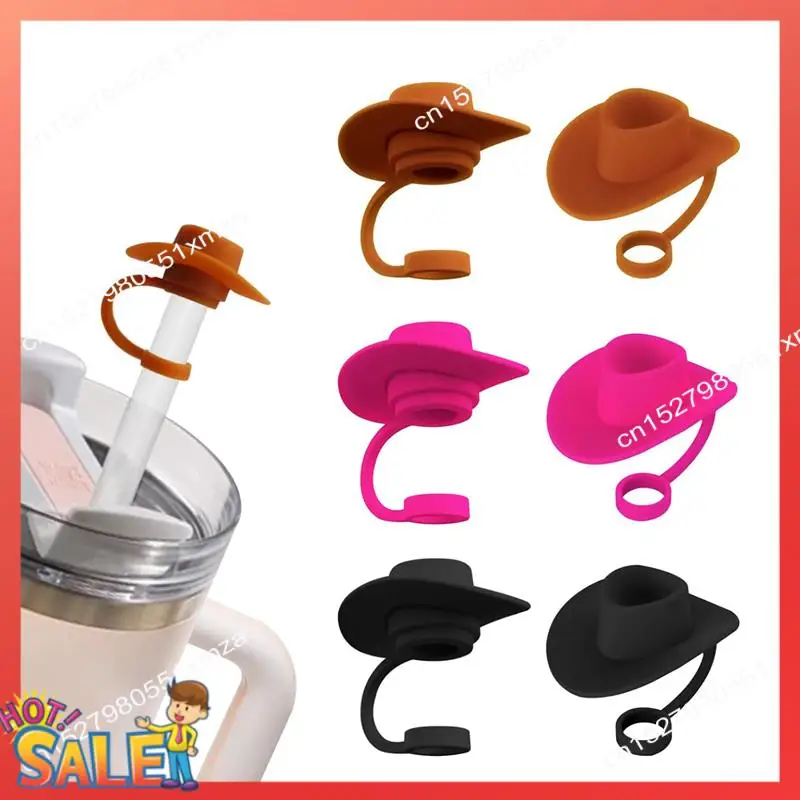 ABCL 6 PCS Cowboy Cap Straw Stoppers Straw Cover Cap For 8-10 Mm Straw, Silicone Straw Tips Lid Compatible For Stanley