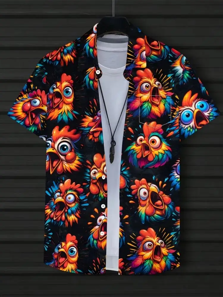 

Men's Shirts Fashion 3D Trendy Print Casual Hawaiian Shirts Funny Cute Fish Duck Wolf Graphic Short Sleeve Button Shirts Y2k Top