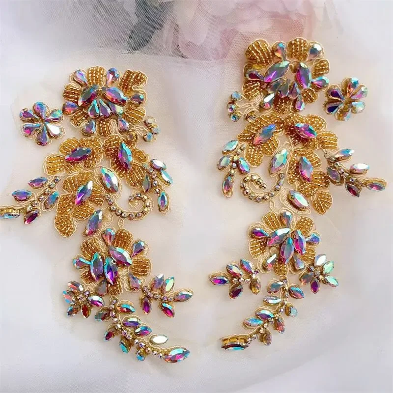 Handgenähte Strassblume für Hochzeitskleid, Strassmäntel, verspiegelte Schultern, DIY-Patch, Glasbohrer, funkelnde Blumen