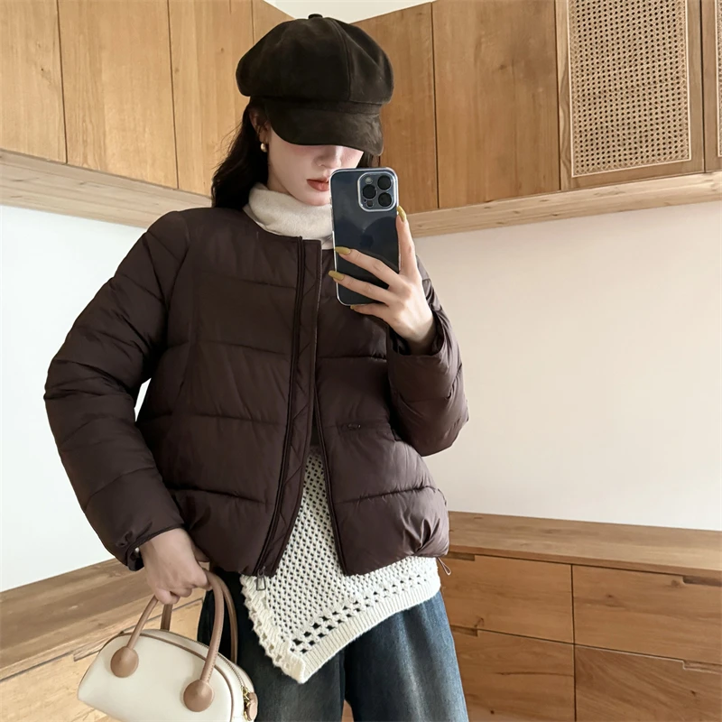 2025 Autumn Winter Loose Women Cotton Jacket Round Neck Korean Edition Warm College Fashion Lightweight Short Down Cotton Jacket