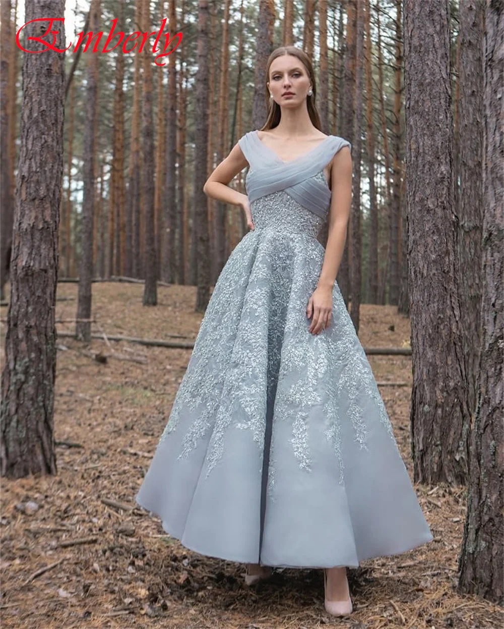 فستان سهرة رائع مزين بالأورجانزا مخصص أنيق على شكل حرف V قبالة الكتف فساتين لحضور الحفلات الموسيقية الفاخرة للمناسبات الخاصة