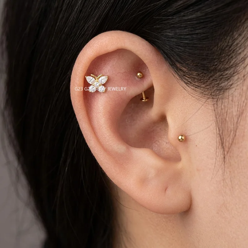 Titanium Ear Studs Piercing Half Sun and Star Lip Stud Earrings