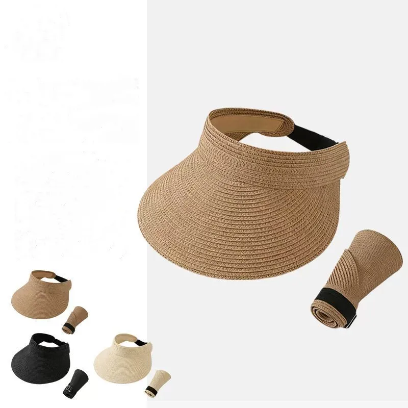Straw Sun Visor Hat for Women Summer Vacation & Travel Roll‑Up Wide Brim UV Protection Visor Cap