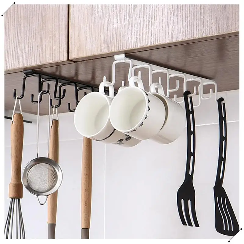 Hooks Under Shelf Cups Rack Drilling Coffee Cups Holder Kitchen Utensil Holder Hanging Hooks Rack For Kitchen Cabinet