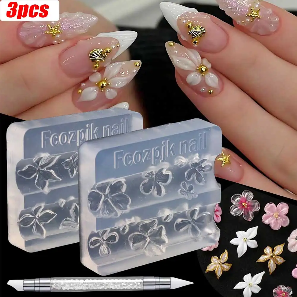 2/3 Peças Molde de Silicone Transparente para Esculpir Unhas com Flores de Camélia/Orquídea/Lírio, Molde de Impressão de Gel para Unhas com Flores de 5 Pétalas, Ferramentas para Unhas 8!