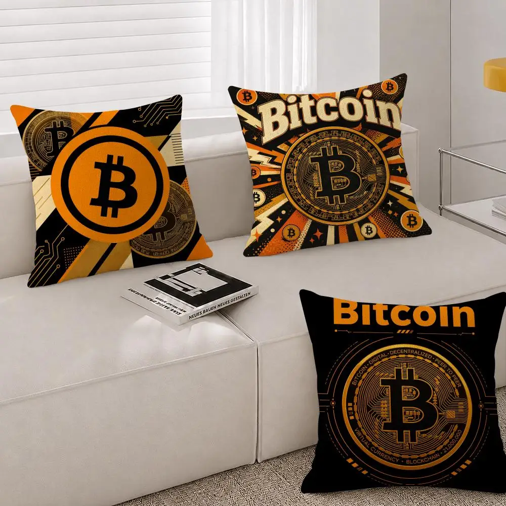 Symbol Bitcoin Cushion Cover Natural Linen Breathable Cushion Covers Sofa Bedroom Decor Pillowcase