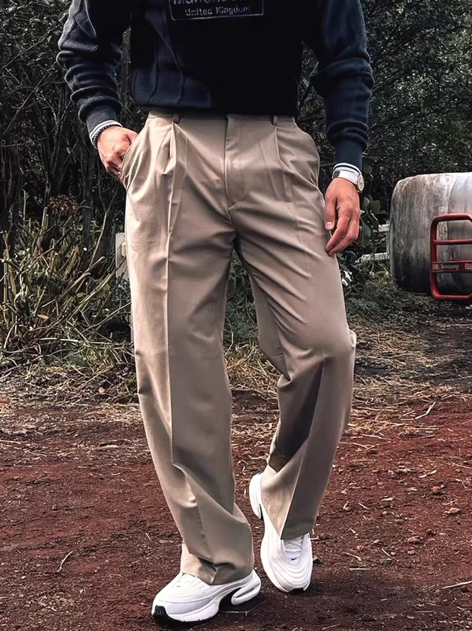 

Мужские рабочие брюки прямого кроя из ледяного шелка с охлаждающим эффектом, для активного отдыха, повседневные, свободного кроя, не требующие глажки