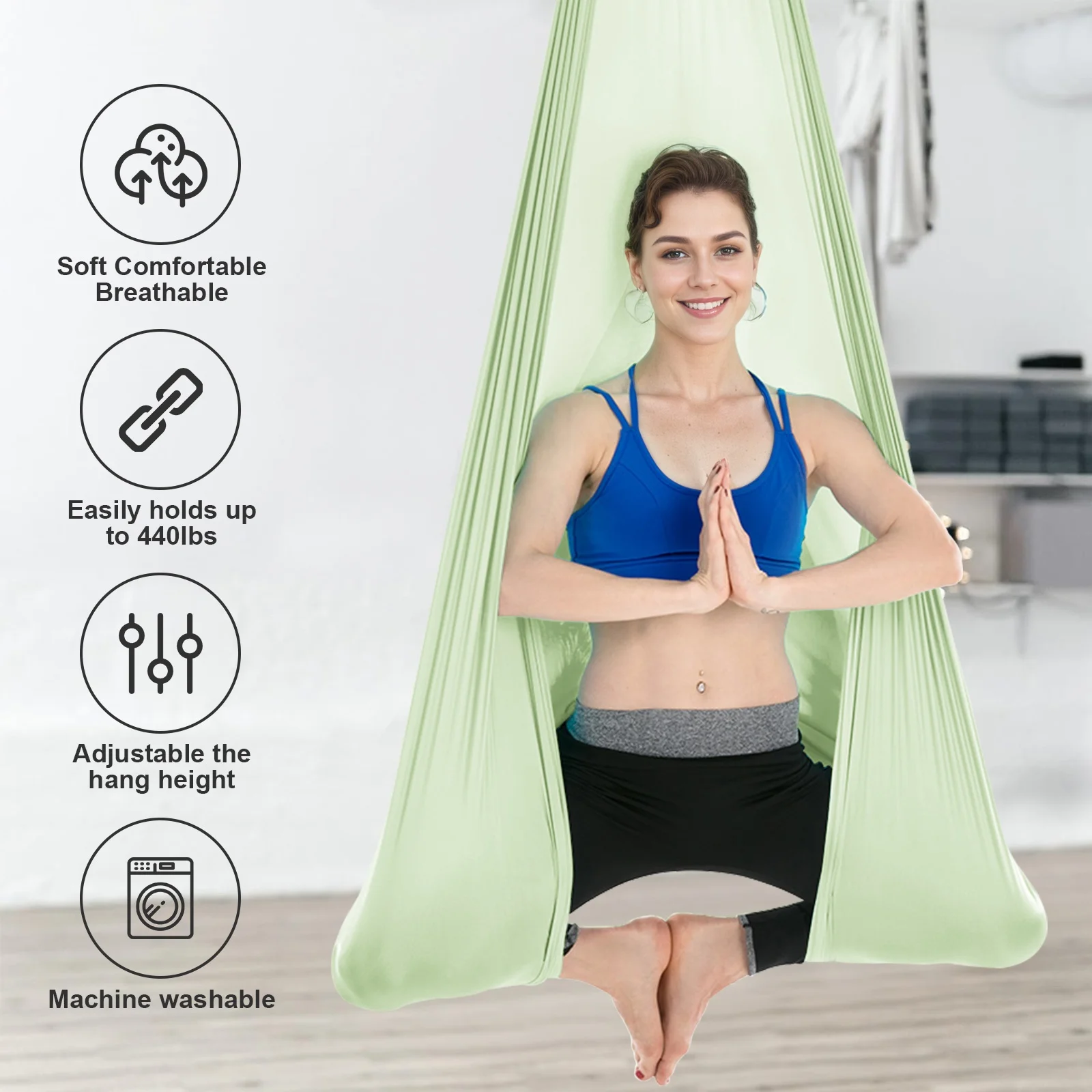 أرجوحة اليوغا الجوية مجموعة اللياقة البدنية بيلاتيس نسيج الحرير اليوغا سوينغ 5.5 ياردة تشمل Carabiners ديزي سلسلة لتمارين انعكاس #2