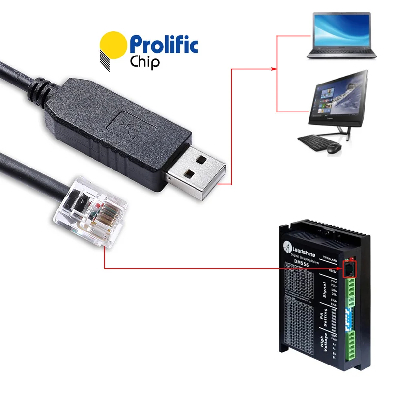 

Prolific USB RS232 Serial to RJ12 6P6C Converter Adapter Cable for Leadshine Stepper Motor Servo Drive RS232 Tuning