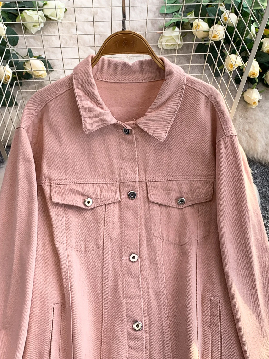 SuperAen Pink Single-breasted Denim Dress for Women 2025 Autumn New Korean Style Loose Long Dresses