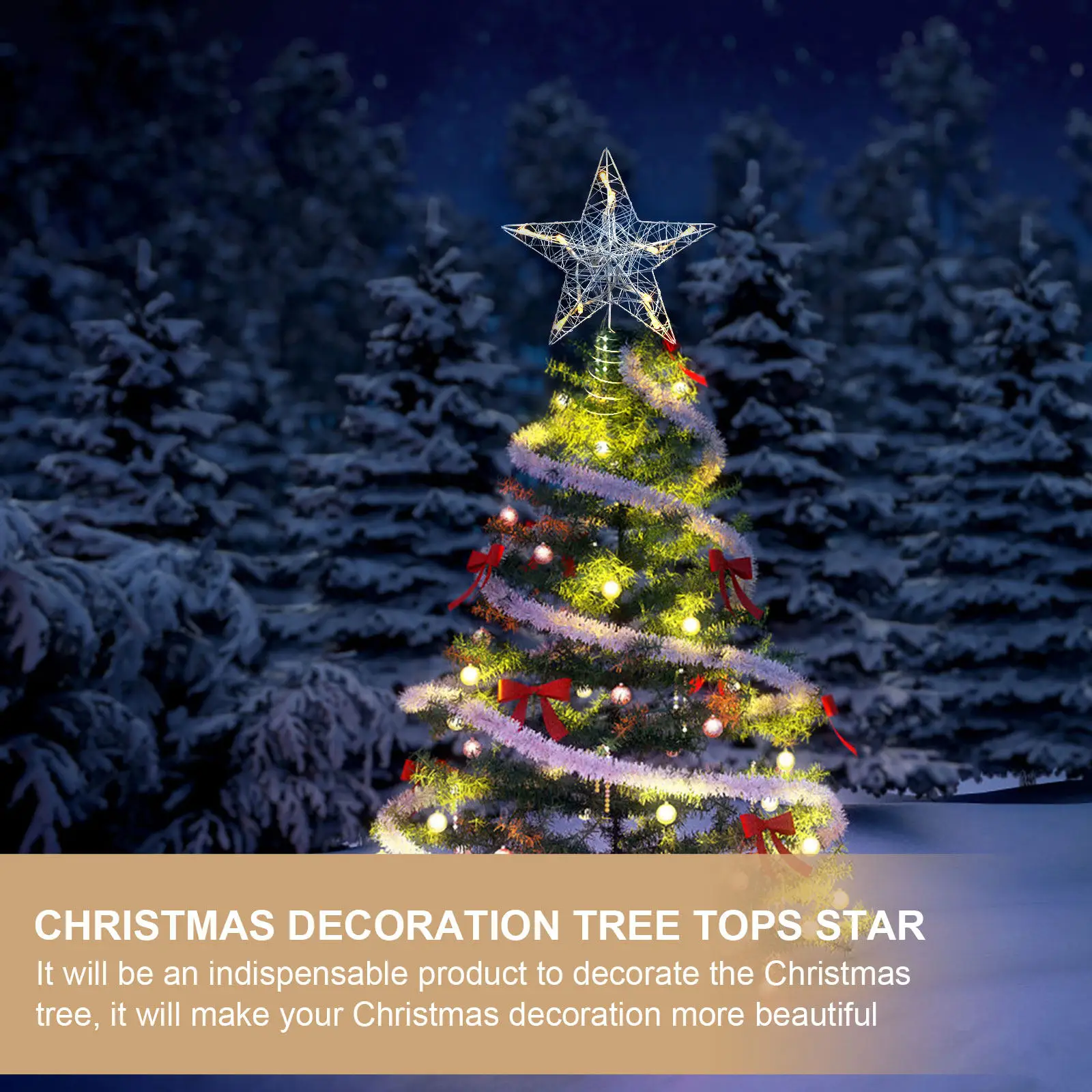 

1Pcs Luminous Star LED Christmas Tree Topper Elegant Color Treetop Decor Festive Home Party Ornament Glowing Adornment