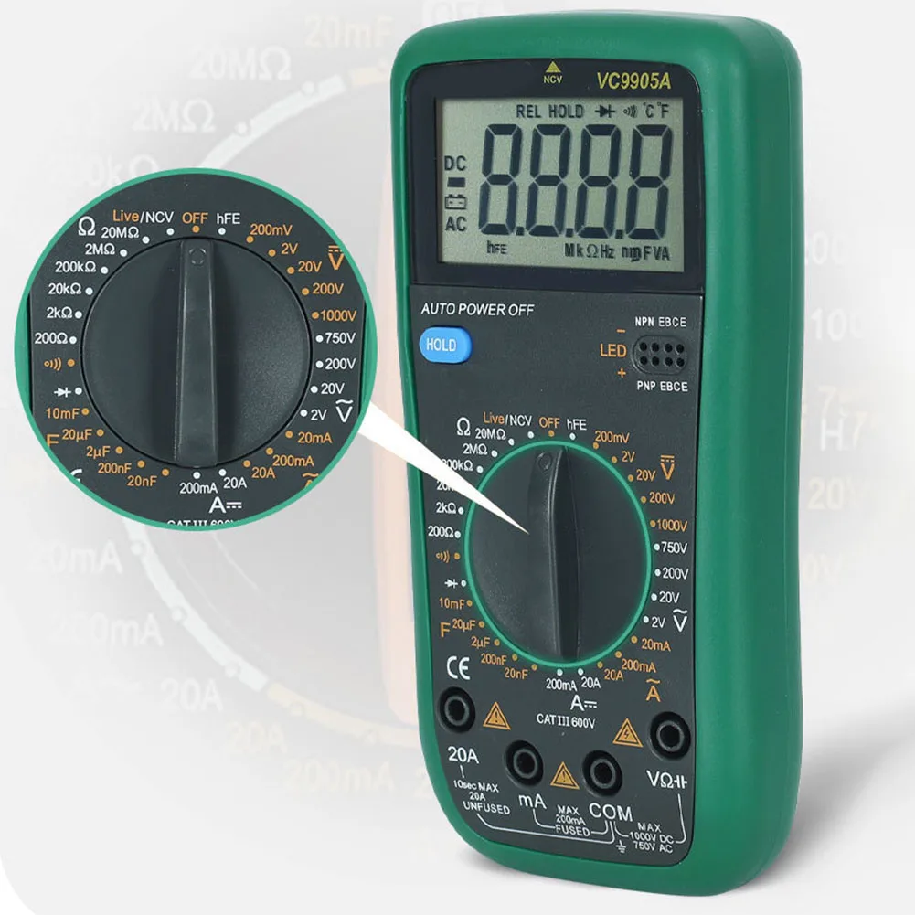 VC9905A Multifunction Tester for Electrical Engineers with Non Contact Voltage Detection and 1999 Count LCD Readout