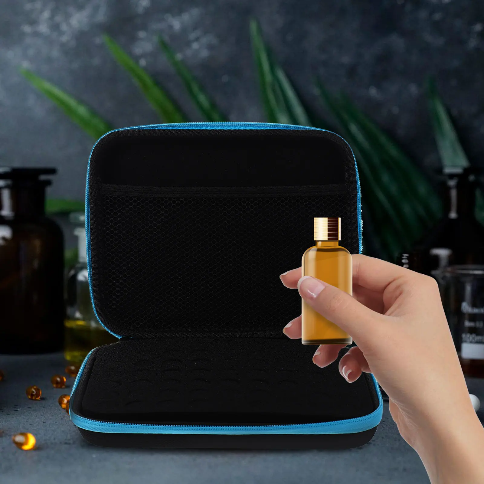 

Портативный органайзер для эфирных масел с отделениями, ручкой и держателем для лака для ногтей, дорожная сумка для хранения