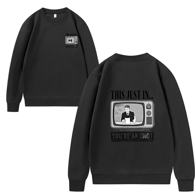 سويت شيرت رجالي أسود TV News Anchor Print كاجوال للارتداء اليومي للأنشطة الخارجية #4