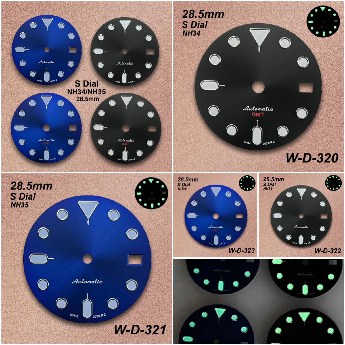 

28.5mm S Logo GMT/SKX007 Dial Fit NH34/NH35/NH36 Movement Green Luminous High Quality Watch Modification Accessories