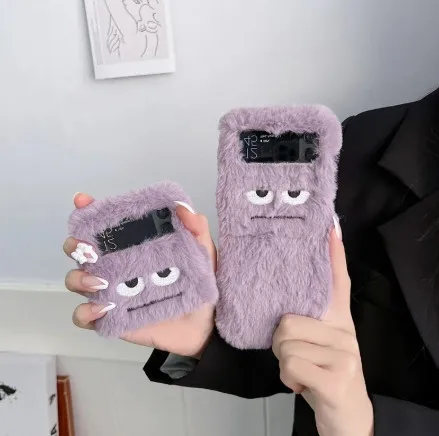 Süße lustige Pelz flauschige Monster Soft Case für Samsung Galaxy Z Flip 6 5 4 3 Zflip Flip6 Flip5 Flip4 Frauen Plüsch Cover Zubehör