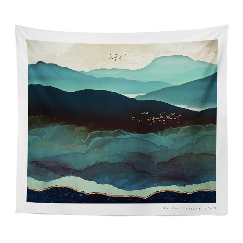 

Abstract Teal Mountain Landscape Tapestry Watercolor Blue Peaks Wall Hanging Polyester Home Decor for Living Room Bedroom