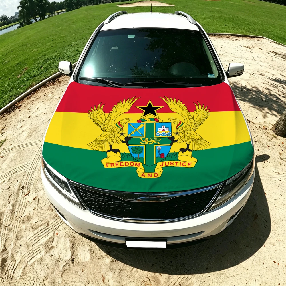 130x160cm Ghana Car Hood Cover Flag, Elastic Windproof Patriotic Bonnet Banner Cheer for the competition