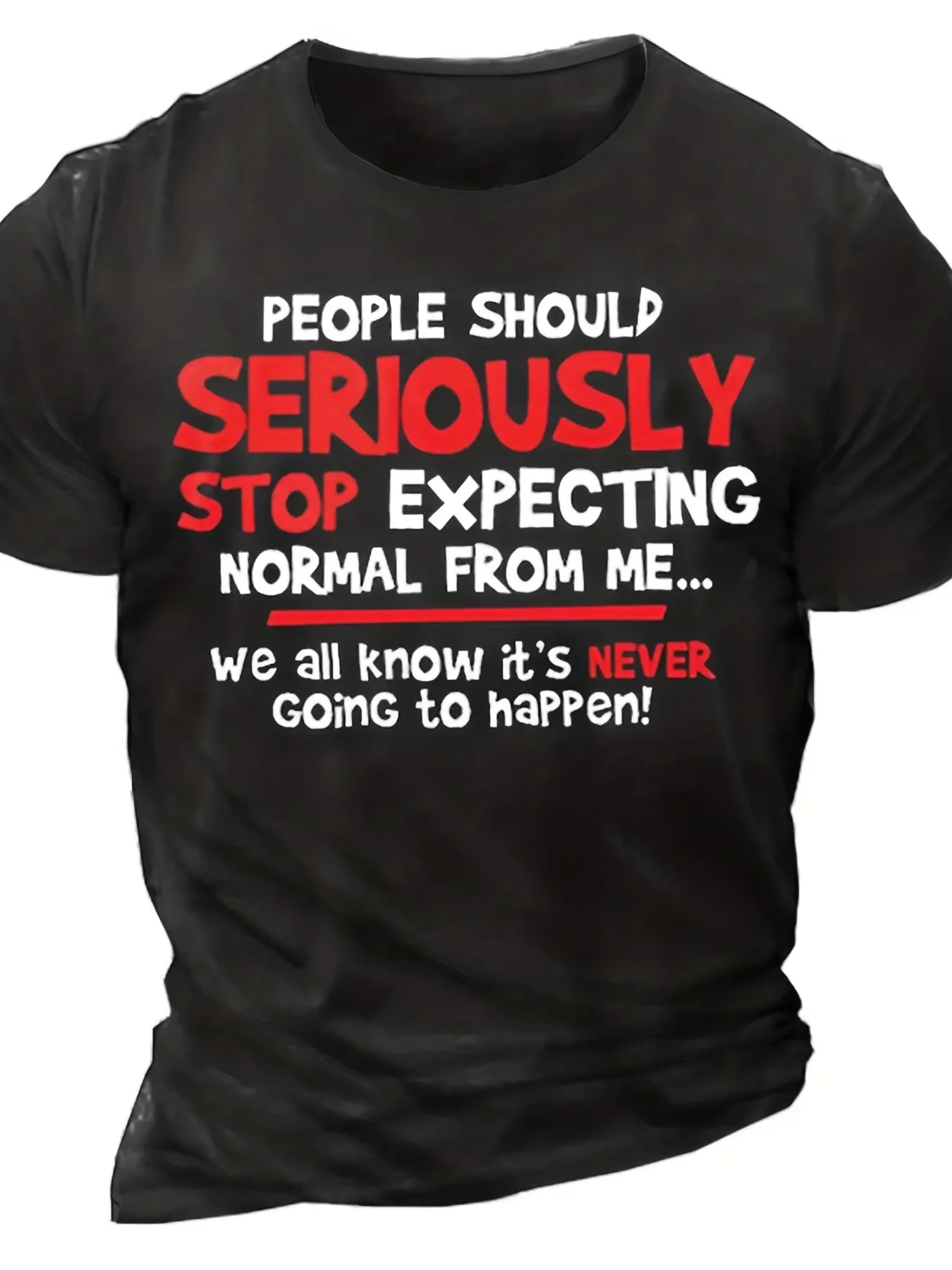 

[Plus Size Graphic Tee] Casual Plus Size Men's "Stop Expecting" Graphic Tee - Breathable Cotton Short Sleeve Crew Neck T-Shirt