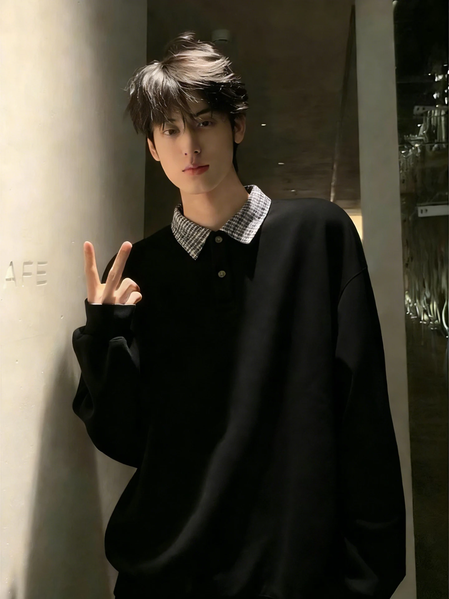 

Thiened Fce Long Sve Collar Hoodie Men's Autumn Winter Warm Casual Faion Cotton Polyester Blend Inner irt