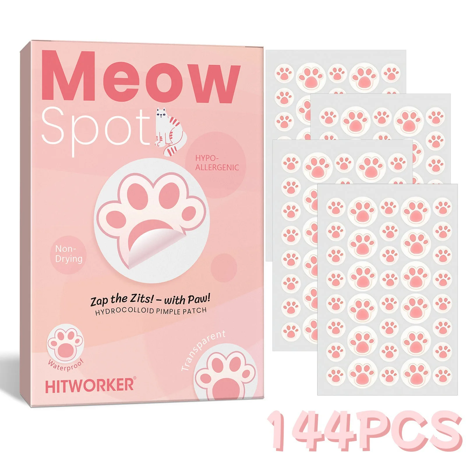 144 pieces of cat scratch cute design water-based gel acne patch - alcohol free, odorless, non irritating, cute acne patch