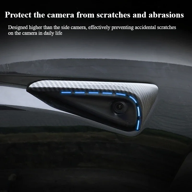 ل تسلا Model3/Y/3 هايلاند 2024 كاميرا جانبية ألياف الكربون نمط لاصقة تزيين الصفر غطاء للحماية قطاع الملحقات #4