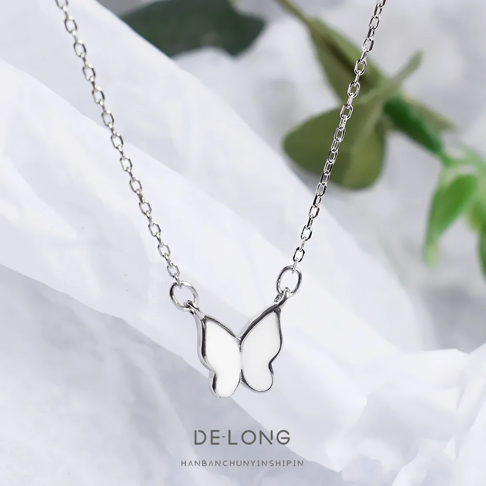 INS Fashion Jewelry – S925 Sterling Silver Butterfly Collarbone Chain with Drop Enamel, Minimalist and Unique Necklace for Women