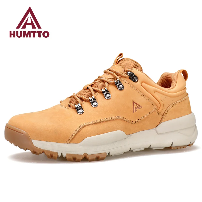 HUMTTO Casual Shoes for Men Luxury Designer Leather Hiking Boots Outdoor Climbing Trekking Sneakers Mens Sports Walking Man Shoe