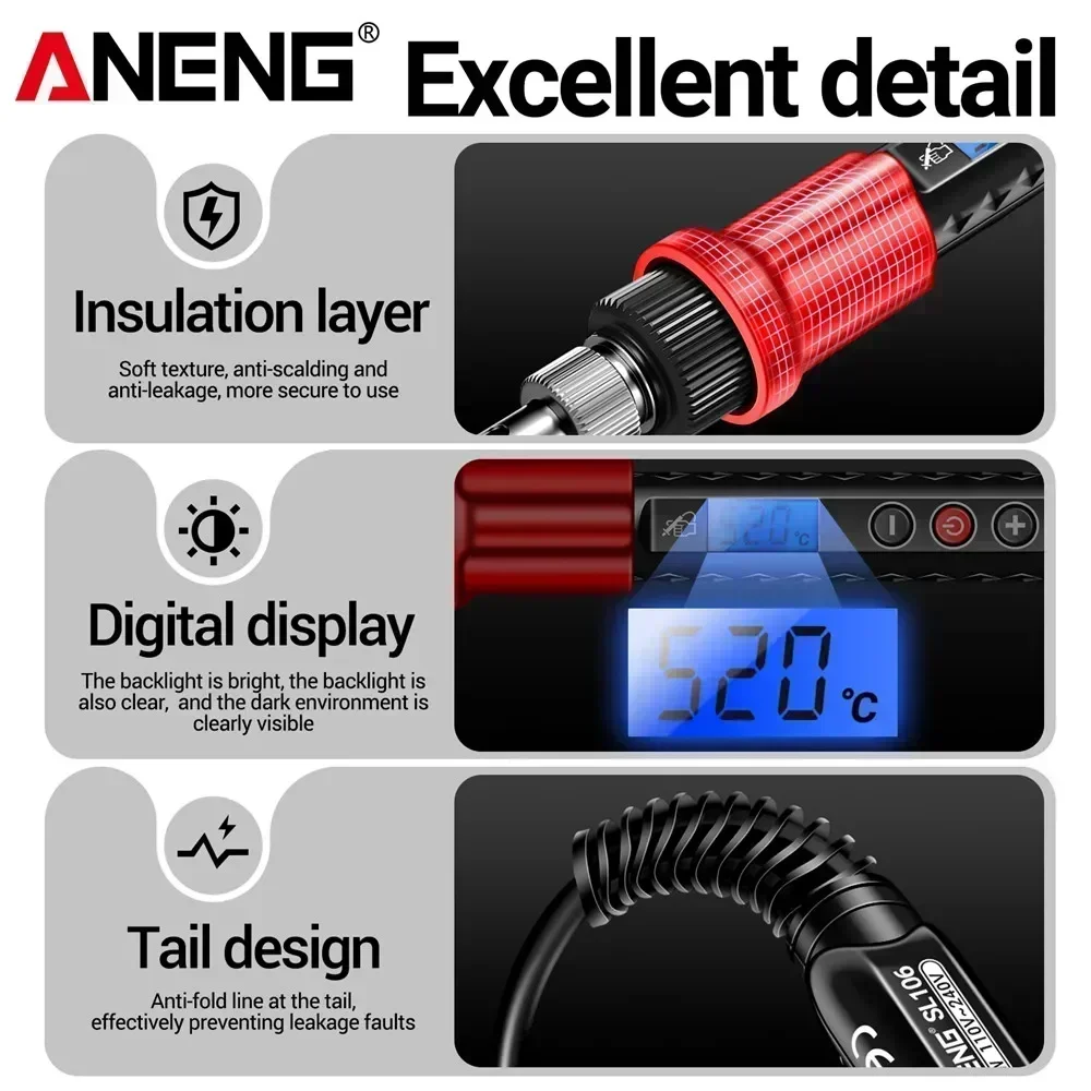 ANENG SL106 Black/Red/Blue Welding Equipment US/EU 16/17 Kit Electric Soldering Iron 60W Portable 3 Button Keys Tips Repair Tool