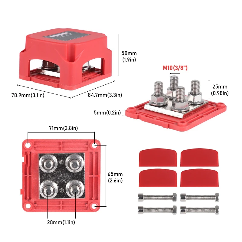 400A 48V Bus Bar Tin Plated Copper Power Distribution Block Ground Busbar Box 4XM10 For Auto RV Marine Truck Boat Heavy Duty