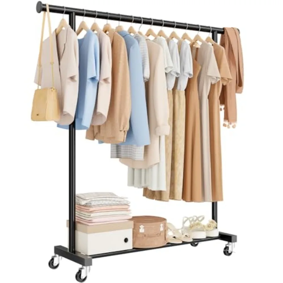 

Standard Clothes Rack, Rolling 60"L Clothing Garment Rack with Wheels for Hanging Clothes, Portable Wardrobe Rack for Bedroom,
